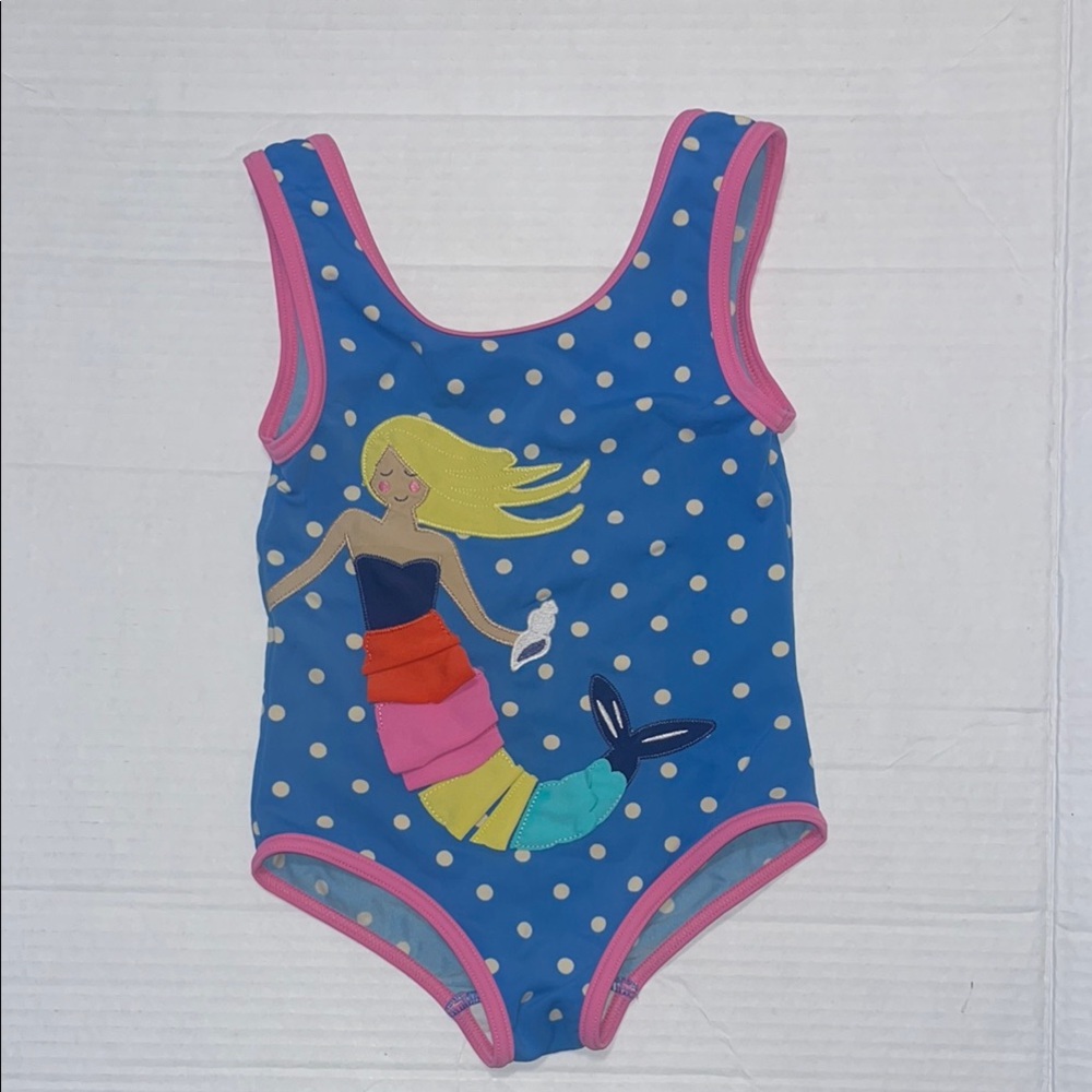Mini Boden Blue Polka Dot Mermaid Kids Swimsuit